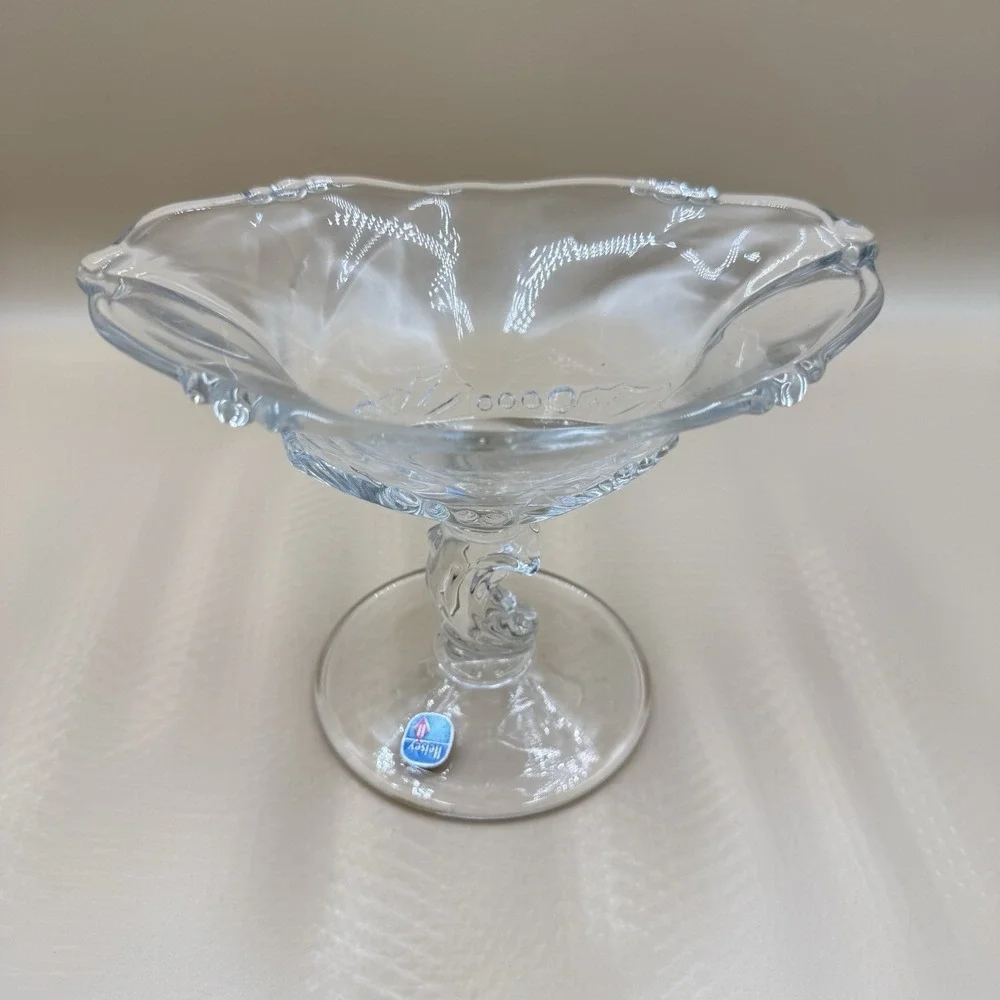 A. H. Heisey Puritan Colonial Clear Glass Pedestal Compote Dish 1950s Crystal